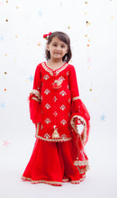 Load image into Gallery viewer, Girls Red Embroidery Kurti With Red Sharara