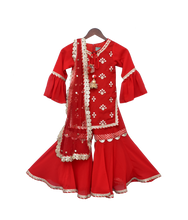 Load image into Gallery viewer, Girls Red Embroidery Kurti With Red Sharara