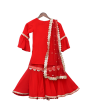 Load image into Gallery viewer, Girls Red Embroidery Kurti With Red Sharara
