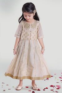 Girls Beige Anarkali Kurta Churidar Set With Jacket