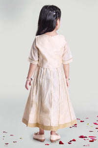 Girls Beige Anarkali Kurta Churidar Set With Jacket