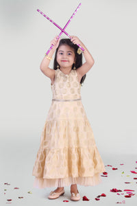 Girls Beige Tier Party Gown For Girls