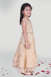 Girls Beige Tier Party Gown For Girls