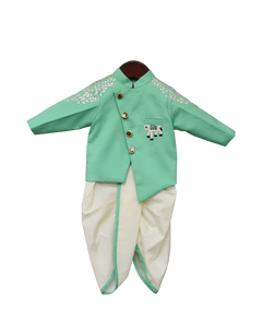 Boys Sea Green Ajkan With Dhoti