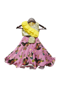 Girls Sequence Choli With Purple Print Lehenga