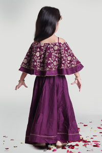 Girls Purple Circular Skirt And Choli Set With cape