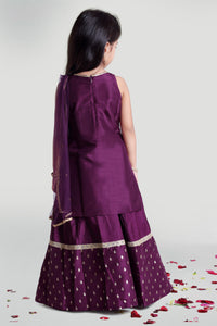 Girls Purple Circular Skirt And Choli Set With Dupatta For Girls