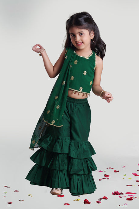 Girls Green Sharara And Top Set With Dupatta For Girls