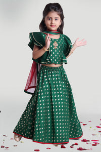 Girls Green Circular Skirt And Choli Set With Dupatta