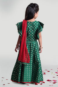 Girls Green Circular Skirt And Choli Set With Dupatta