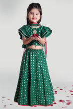 Load image into Gallery viewer, Girls Green Circular Skirt And Choli Set With Dupatta