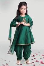 Load image into Gallery viewer, Girls Green Cowl Pants And Kurta Set With Dupatta