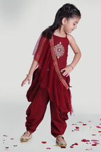 Load image into Gallery viewer, Girls Maroon Silk Cowl With Top And Dupatta For Girls