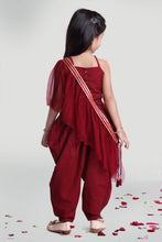 Load image into Gallery viewer, Girls Maroon Silk Cowl With Top And Dupatta For Girls