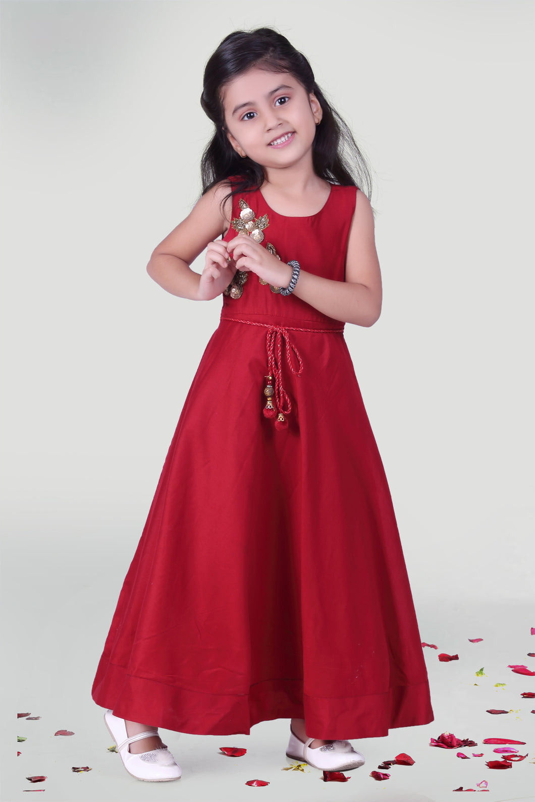 Girls Wine Maroon Party Gown For Girls