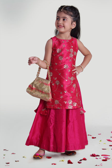 Girls Fuchsia Layer Kurta Wear For Girls