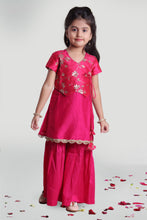 Load image into Gallery viewer, Girls Fuchsia Pink Sharara And Kurta Set With Jacket For Girls