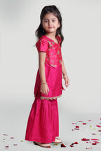 Load image into Gallery viewer, Girls Fuchsia Pink Sharara And Kurta Set With Jacket For Girls