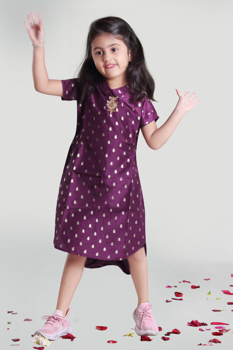 Girls Purple Poly Silk Kaftan For Kids