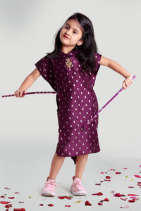 Girls Purple Poly Silk Kaftan For Kids