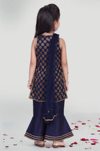 Load image into Gallery viewer, Girls Navy Blue Sharara And Kurta Set With Dupatta For Girls