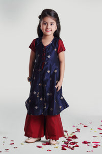 Girls Maroon Palazzo-Inner Set With Navy Blue Jacket