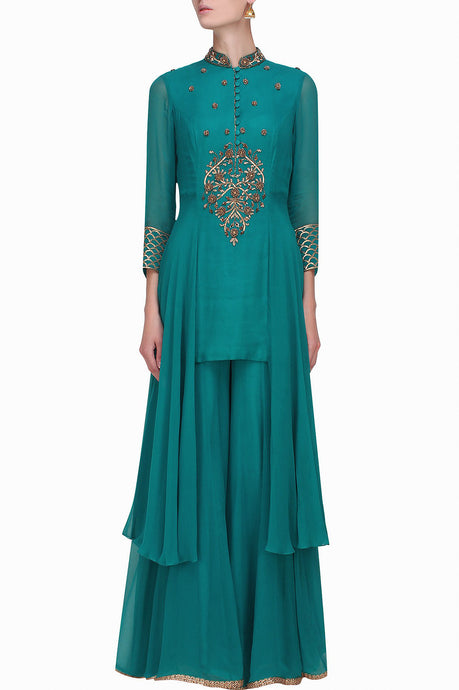 Teal Kurta With Plazzo in Cumming