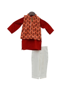 BOYS Velvet Print Jacket With Kurta Pant