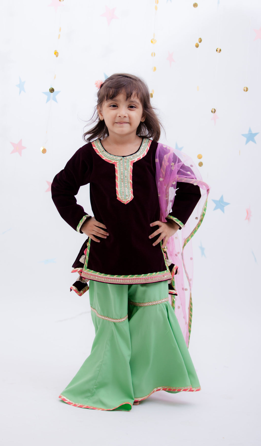 Girls Velvet Kurti With Sharara