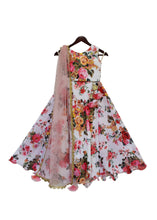 Load image into Gallery viewer, Girls White Floral Printed Lehenga Choli With Pink Dupatta