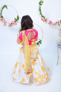 Girls White Sequence Lehenga With Hot Pink Choli And Dupatta