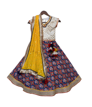 Load image into Gallery viewer, Girls White Embroidery Choli With Blue Printed Lehenga