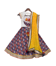 Load image into Gallery viewer, Girls White Embroidery Choli With Blue Printed Lehenga