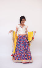 Load image into Gallery viewer, Girls White Embroidery Choli With Blue Printed Lehenga