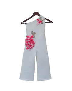 Girls White Lycra Jumpsuit