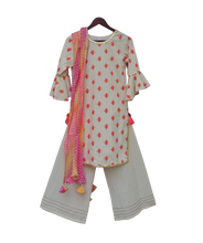 Load image into Gallery viewer, Girls White Multi Colour Bootie Kurti With Plazo
