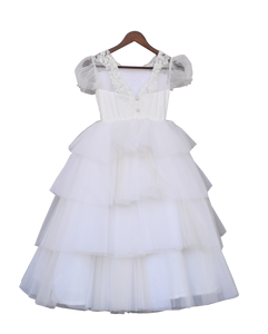 Kids Gown: Girls White Net Frill Gown Perfect Panache