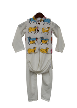 Load image into Gallery viewer, Boys White Printed Nehru Jacket With White Cowl Kurta And Churidar