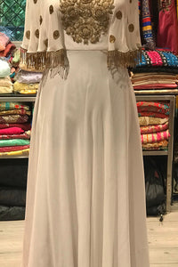 White Cape Sleeve Indowestern Gown for Women