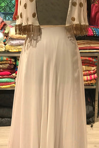 White Cape Sleeve Indowestern Gown by Perfect Panache