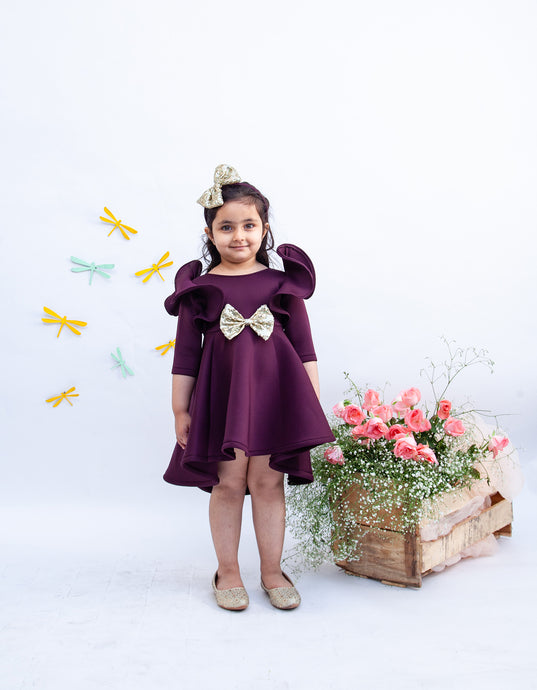 Girls Wine Colour Neoprene Dress