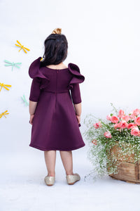 Girls Wine Colour Neoprene Dress