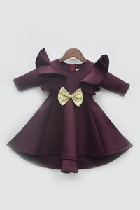 Girls Wine Colour Neoprene Dress