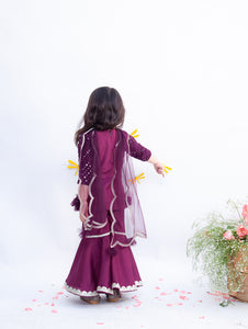 Girls Wine Mirror And Thread Work Kurti And Sharara