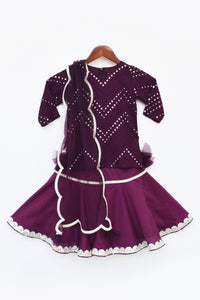 Girls Wine Mirror And Thread Work Kurti And Sharara