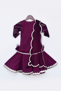 Girls Wine Mirror And Thread Work Kurti And Sharara