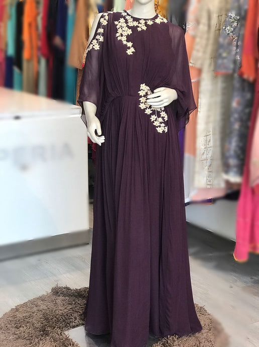 Wine Color Gown With Dori Embroidery by Perfect Panache