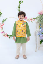 Load image into Gallery viewer, Boys Yellow Brocade Jacket With Kurta Pant