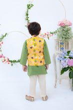 Load image into Gallery viewer, Boys Yellow Brocade Jacket With Kurta Pant