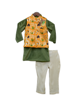 Load image into Gallery viewer, Boys Yellow Brocade Jacket With Kurta Pant